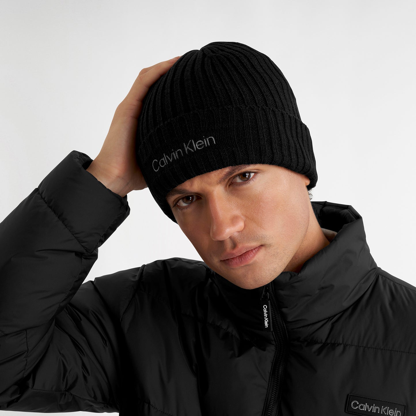 Calvin Klein Mens Black Fleece Lined Beanie