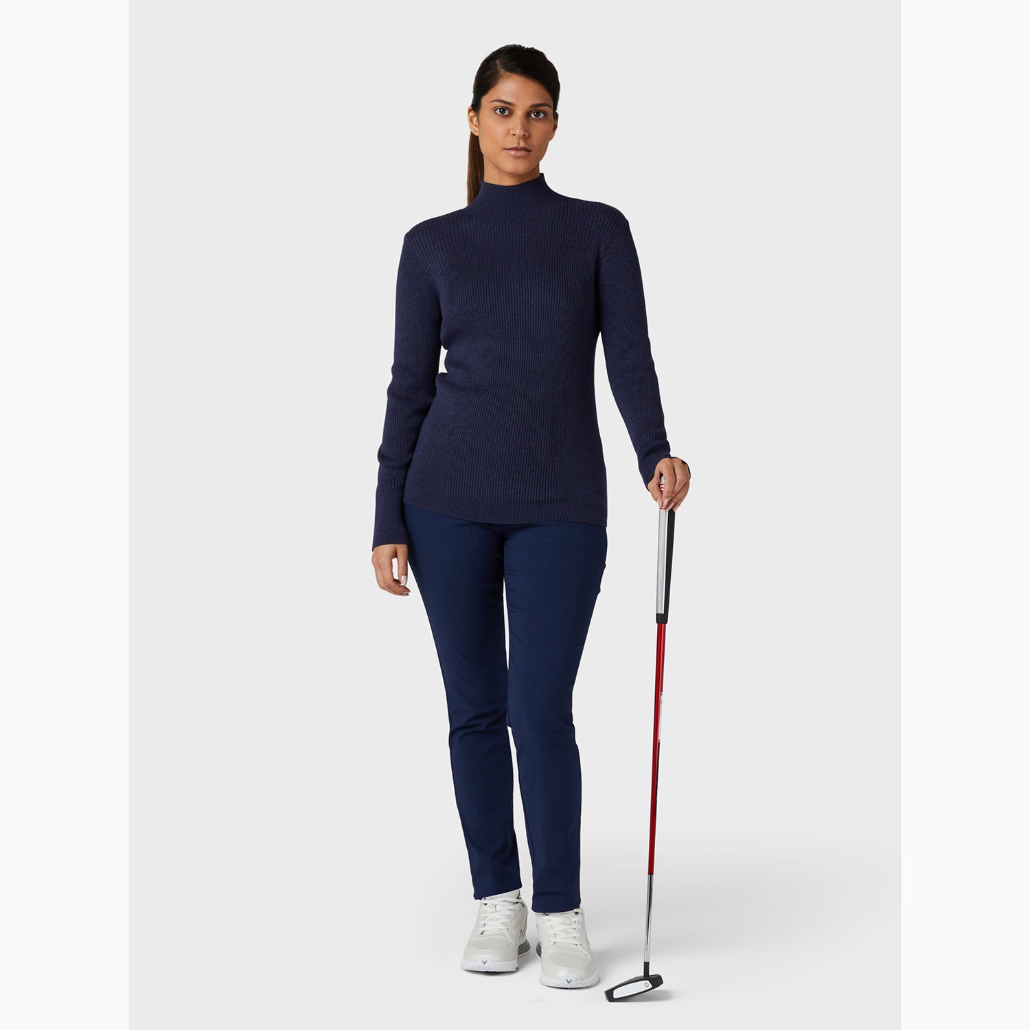 Callaway Ladies High Mock Neck Ribbed Sweater in Navy Heather