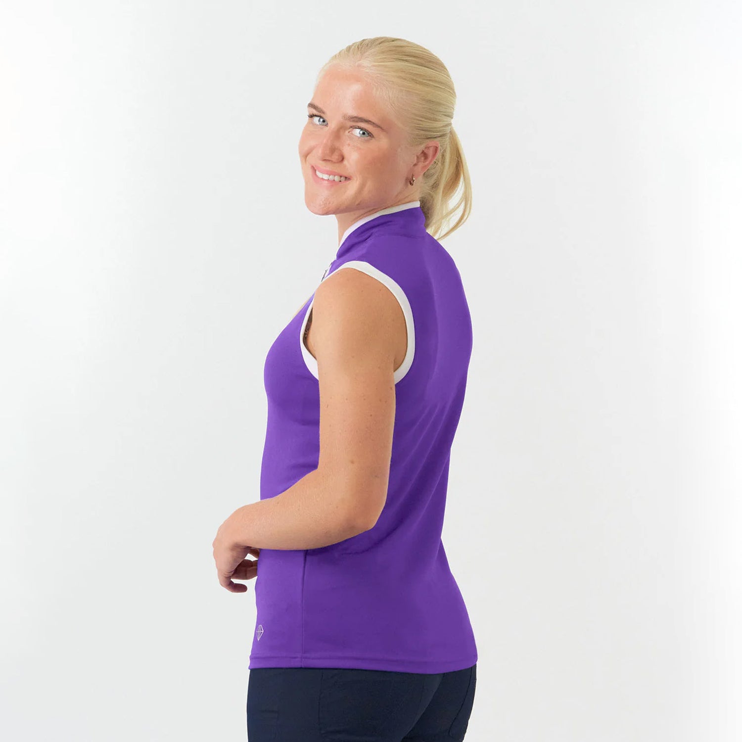 Pure Golf Ladies Sleeveless Mandarin Polo Shirt in Purple
