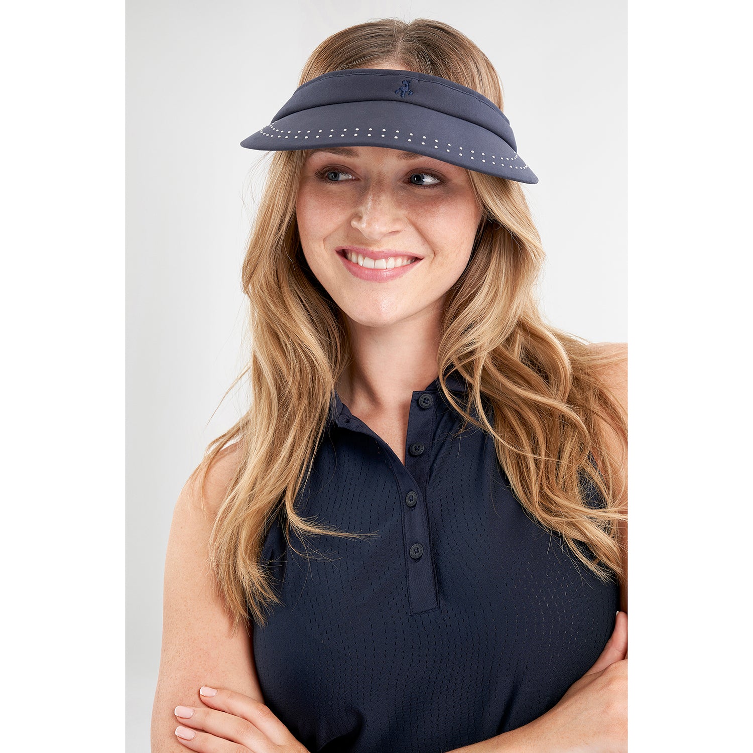 Green Lamb Ladies Diamanté Visor with Adjustable Fit in Navy