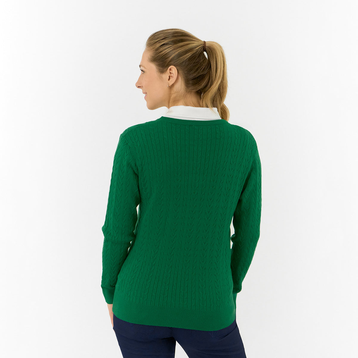 Pure Ladies Cable Knit V-Neck Golf Sweater