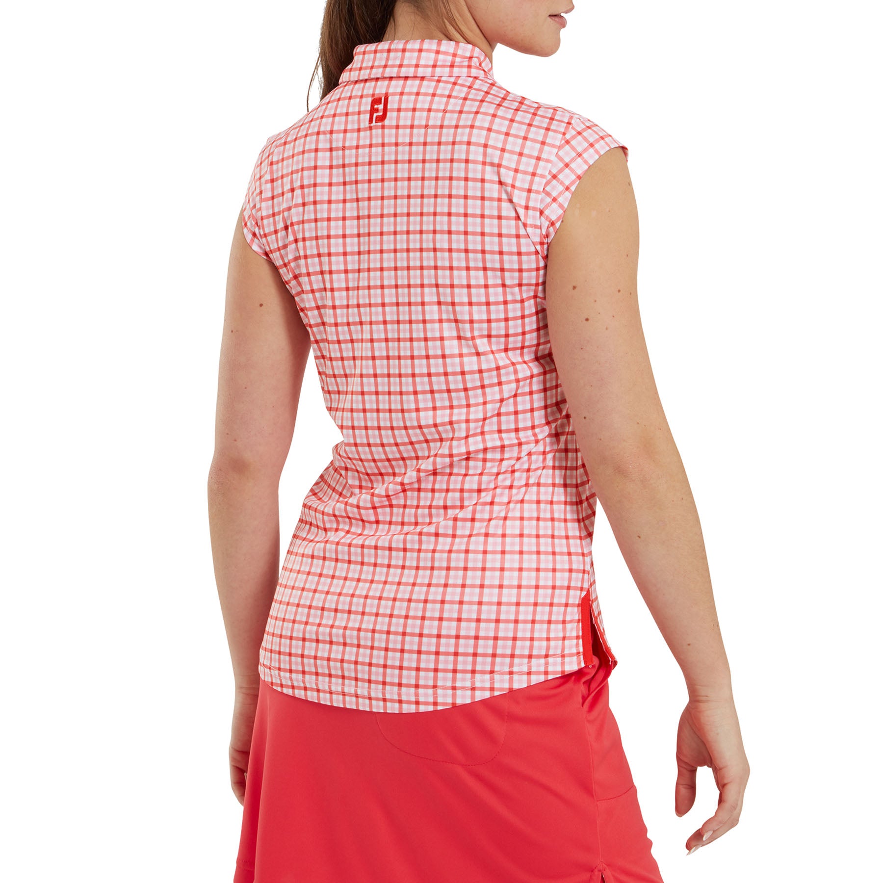 FootJoy Women's Cap Sleeve Polo in Pink & Red Gingham Print