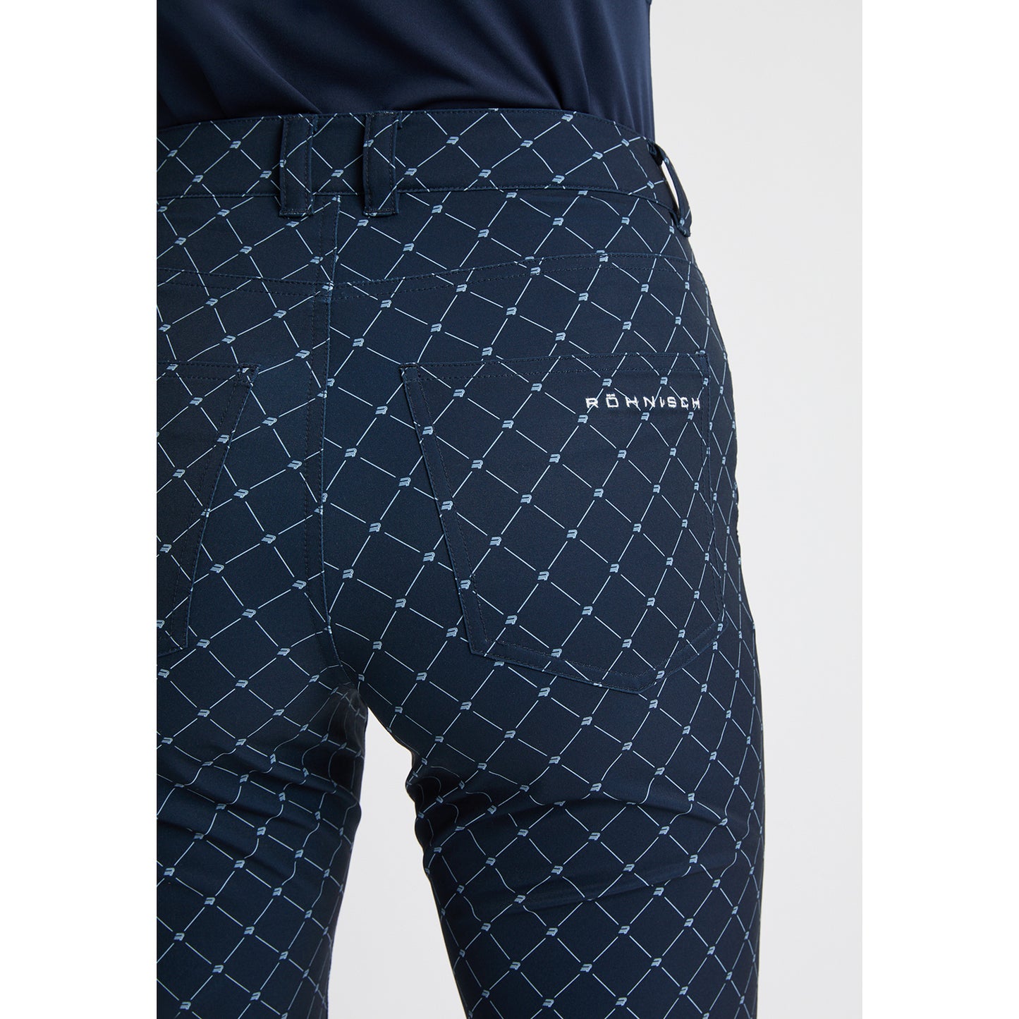 Rohnisch Ladies Lightweight Navy Golf Capris with Micro Logo Check Print