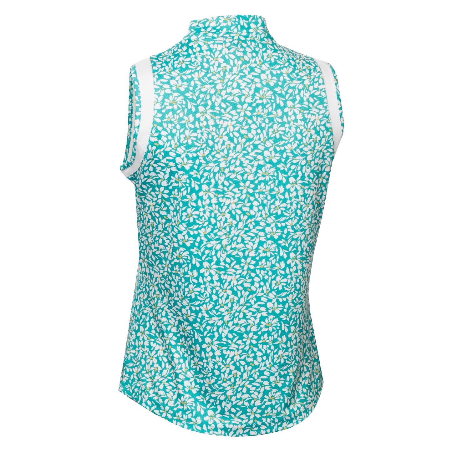 Green Lamb Women's Zip-Neck Sleeveless Polo with Dainty Floral Print