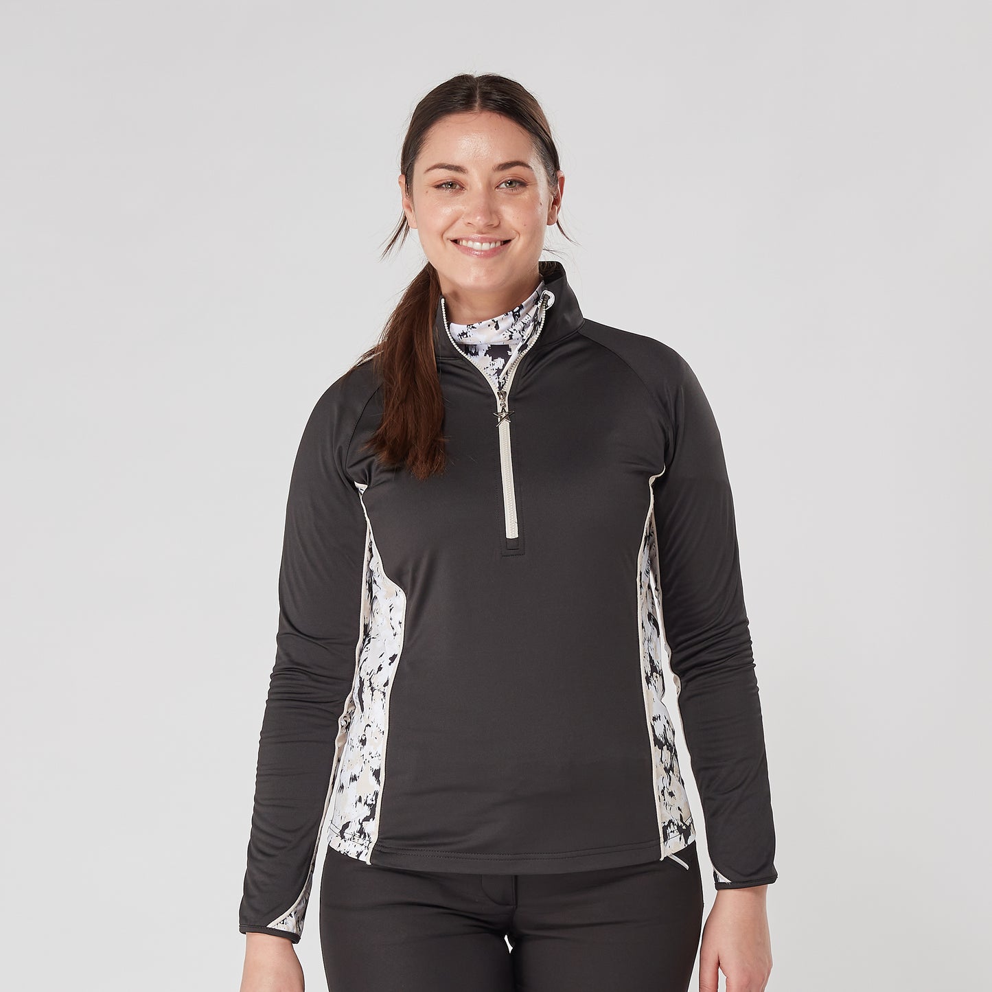 Swing Out Sister Womens 1/4 Zip Top with Print Contour Panels