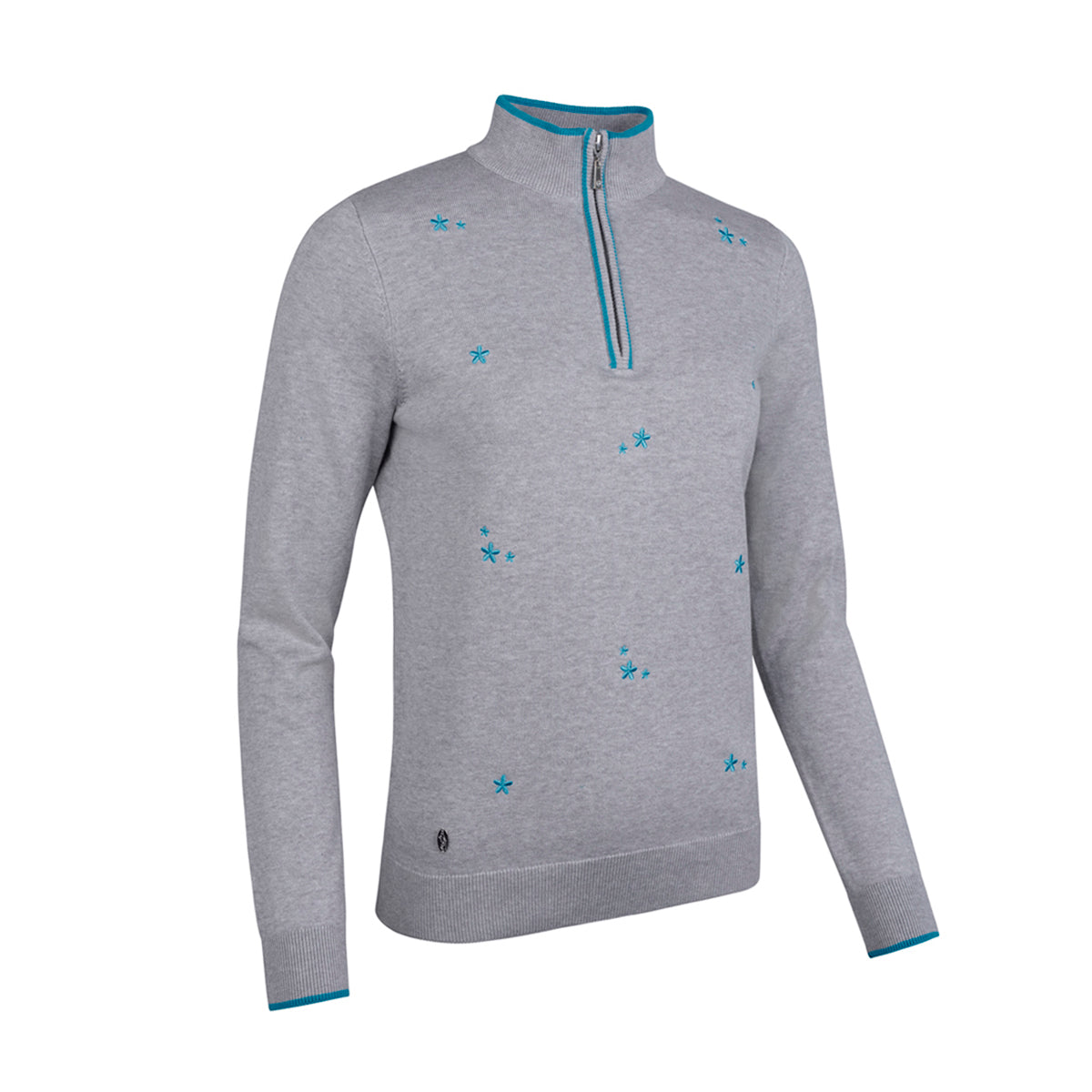 Glenmuir Ladies Premium Cotton Zip-Neck Sweater with Embroidered Flowers