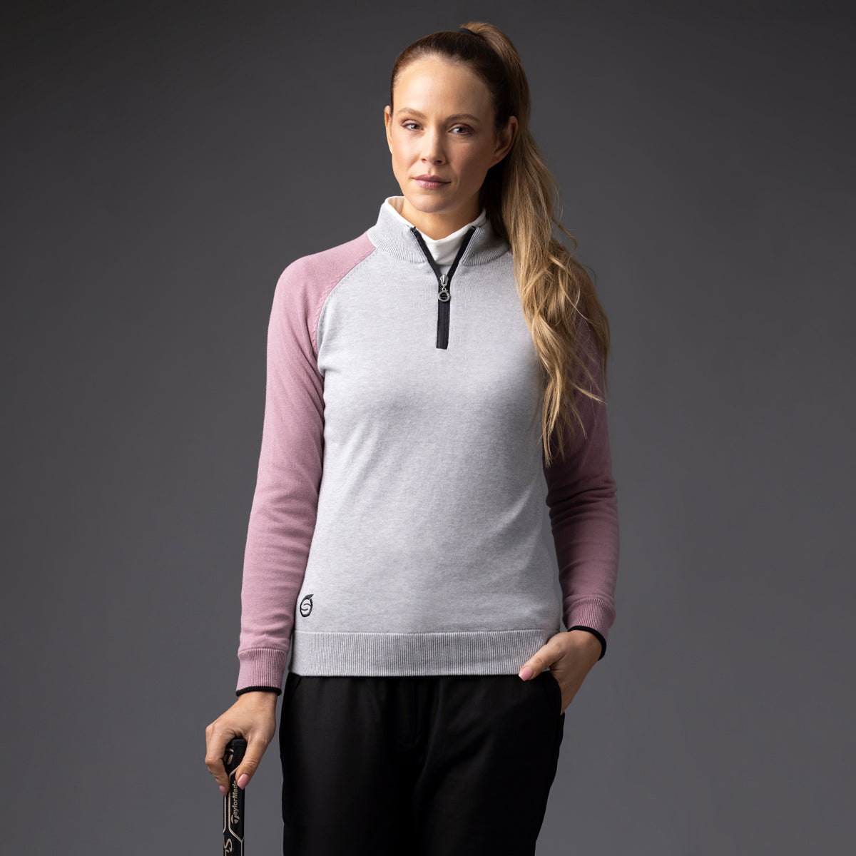 Sunderland Ladies Lined Sweater with Water Repellent Scotchgard in Silver Marl and Pink