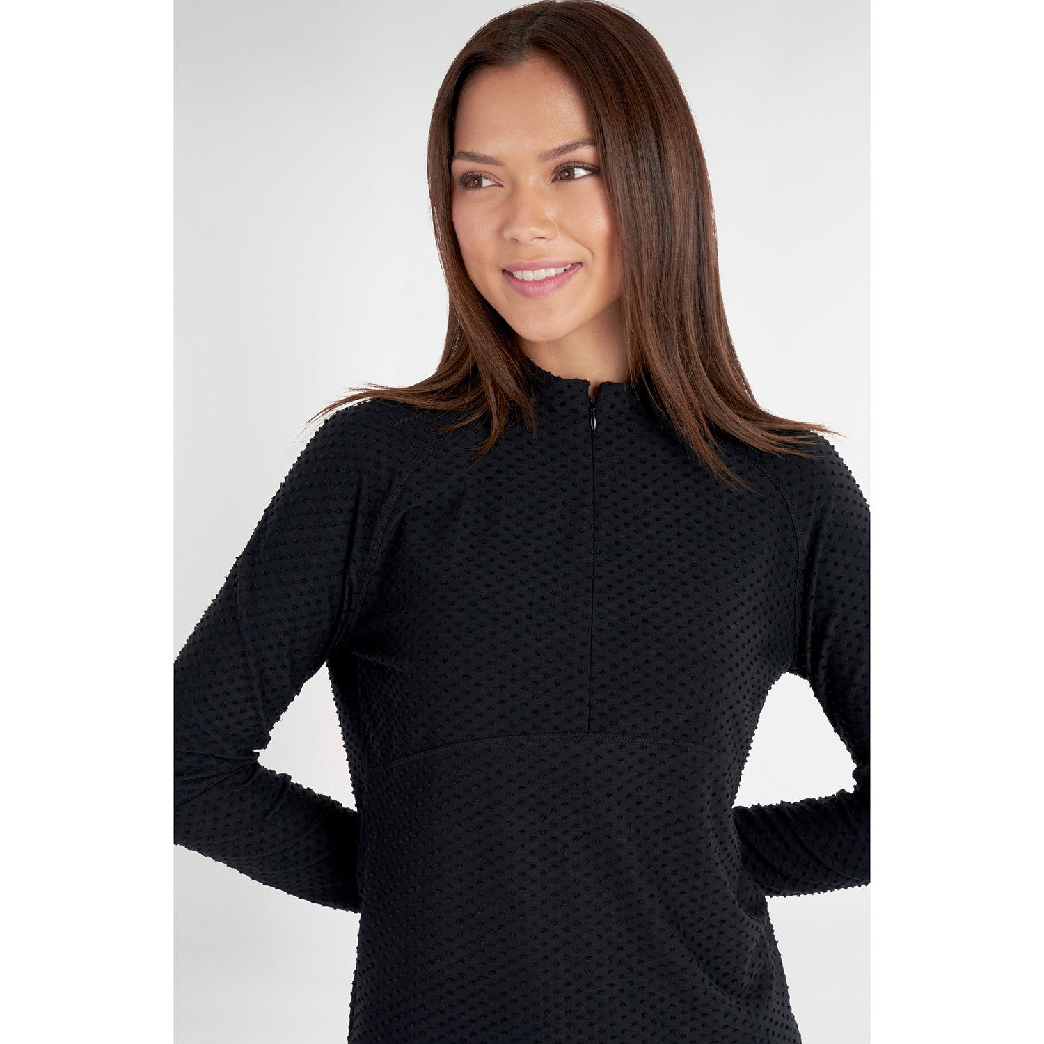 Green Lamb Womens Spot Print Zip Neck Top in Black