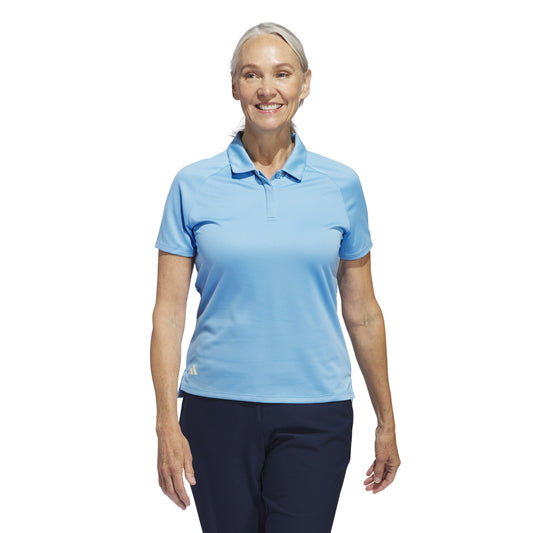 adidas Ladies HEAT.RDY Short Sleeve Polo with Textured Weave Finish in Semi Blue Burst