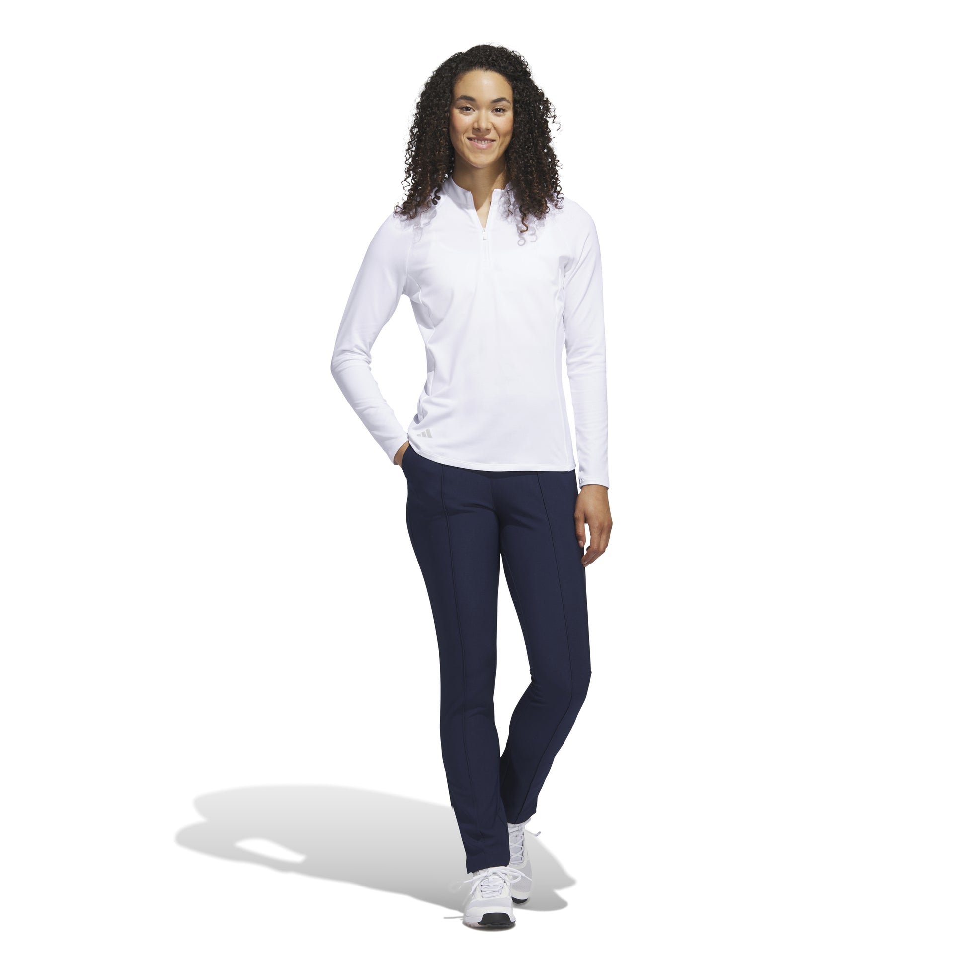 adidas Ladies Long Sleeve Zip-Neck Golf Top in White
