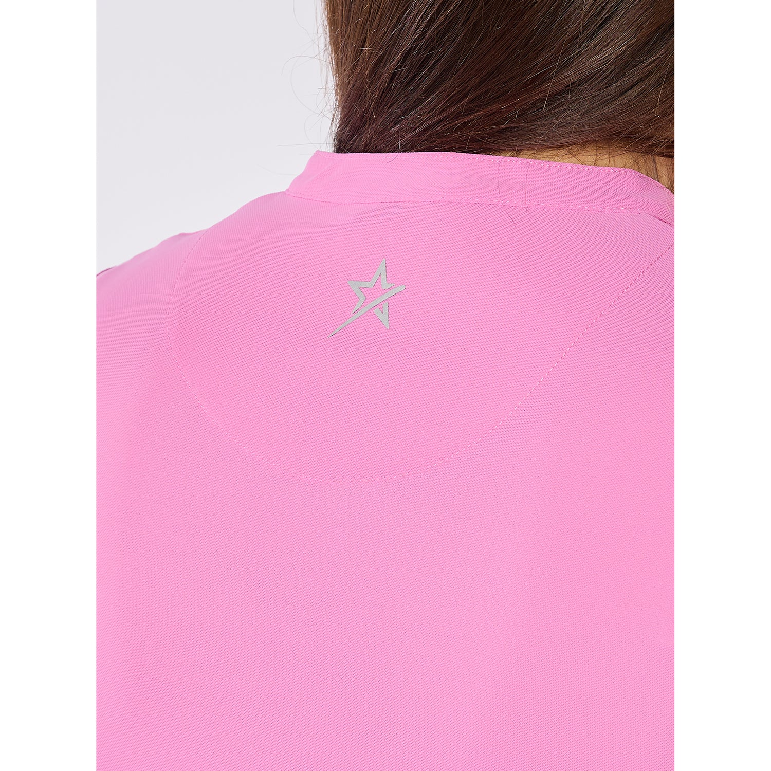 Swing Out Sister Ladies Short Sleeve Pique Polo with Unique Collar & Elegant Contrast Stripe