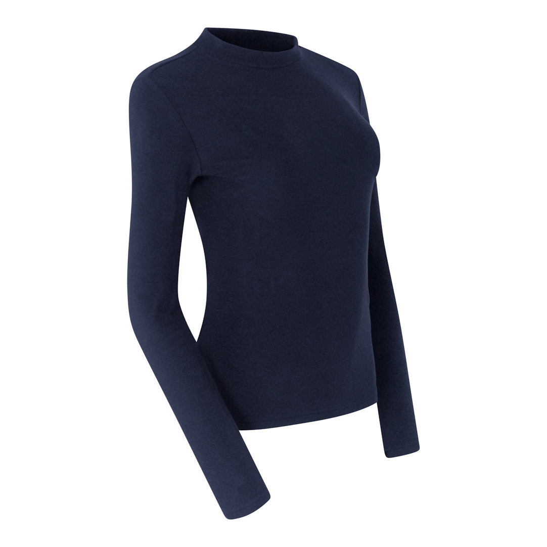 Pure Ladies Super Soft Mock Neck Long Sleeve Top in Navy