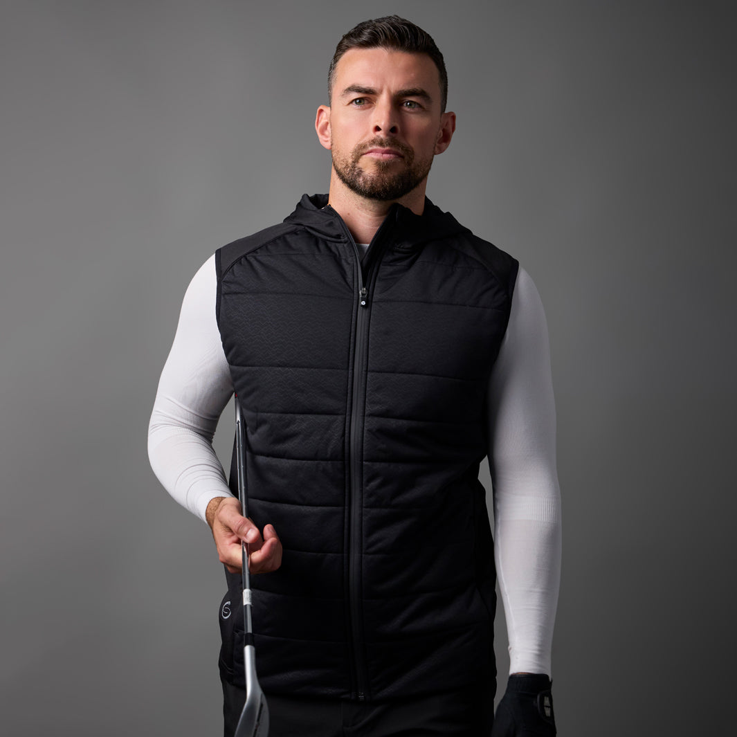 Sunderland Mens Thermal Hooded Gilet with Contrast Stretch Side Panels and a Water Repellent Finish in Black