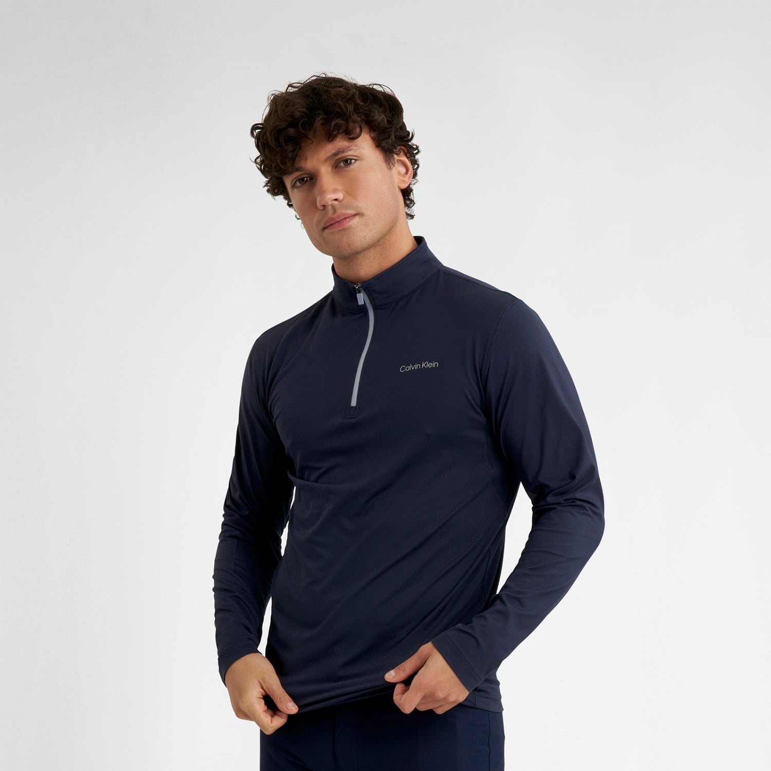 Calvin Klein Technical Zip-Neck Top in Navy