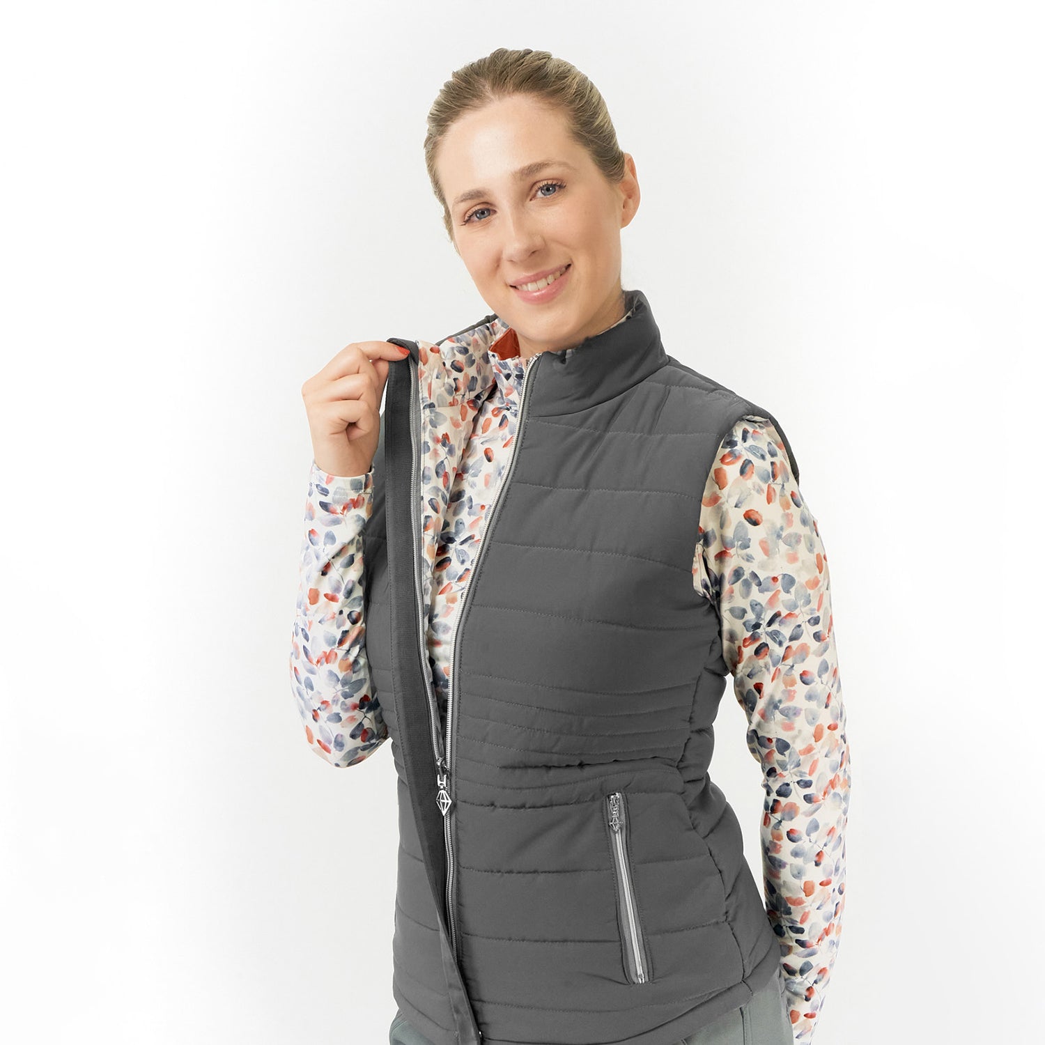 Pure Golf Ladies Reversible Gilet in Charcoal Grey & Autumn Embers