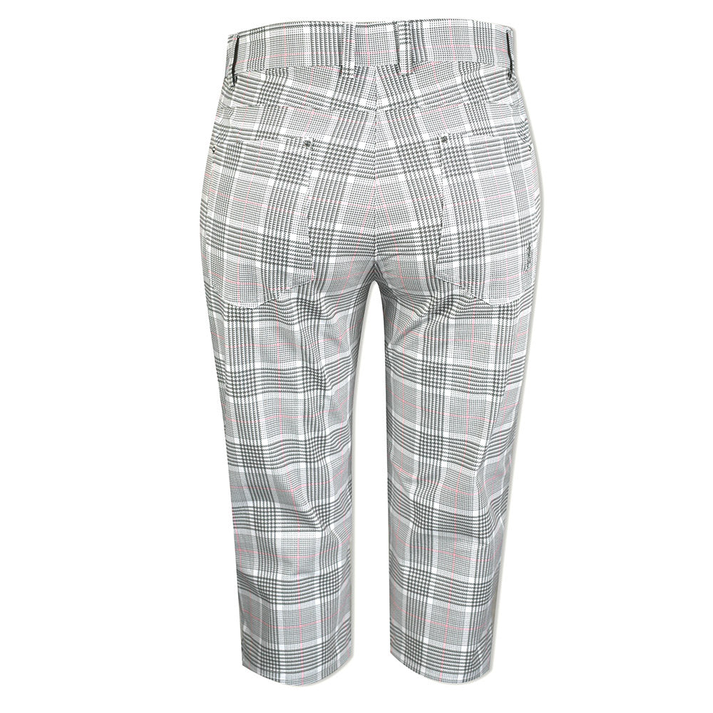 Glenmuir Ladies Stretch Pedal Pushers in White/Light Grey/Candy Check