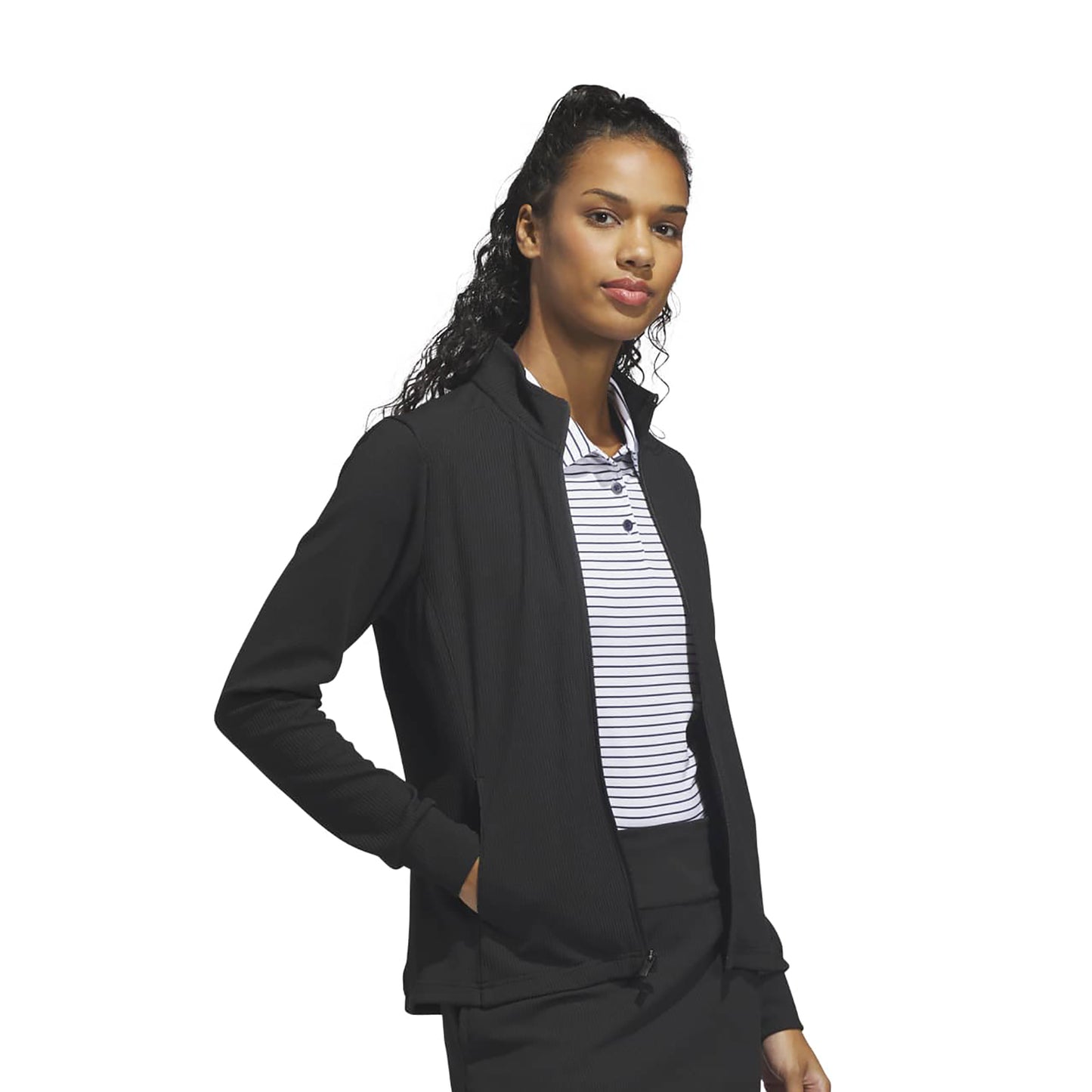 adidas Golf Ladies Full-Zip Textured Jacket - Lightweight Layering for Everyday Wear & On-Course Comfort in Black