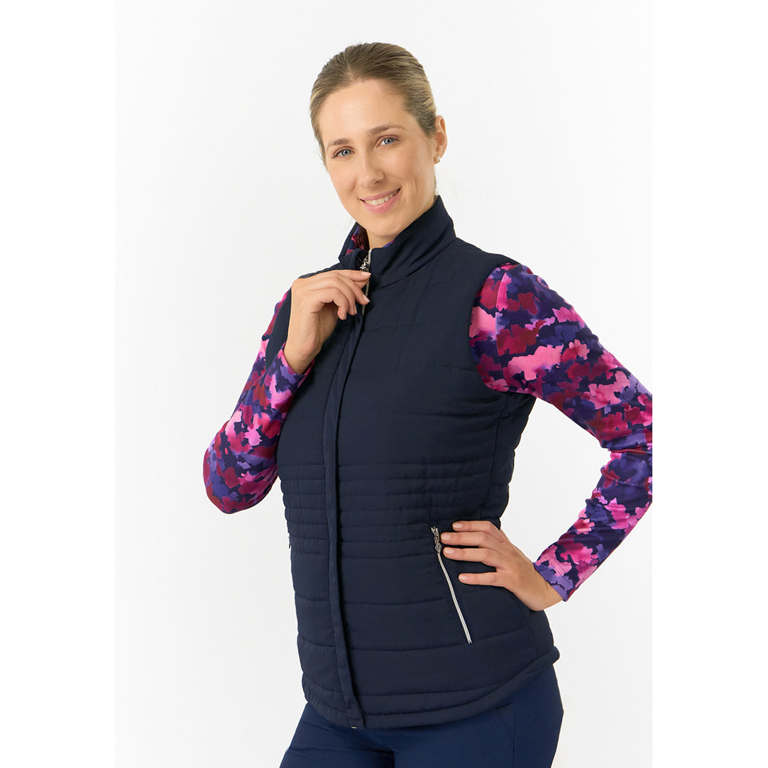 Pure Golf Ladies Reversible Gilet in Navy & Abstract Watercolour Print