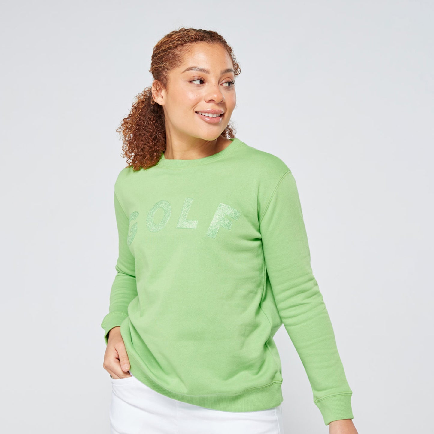 Swing Out Sister Ladies Embossed Golf Sweatshirt in Emerald