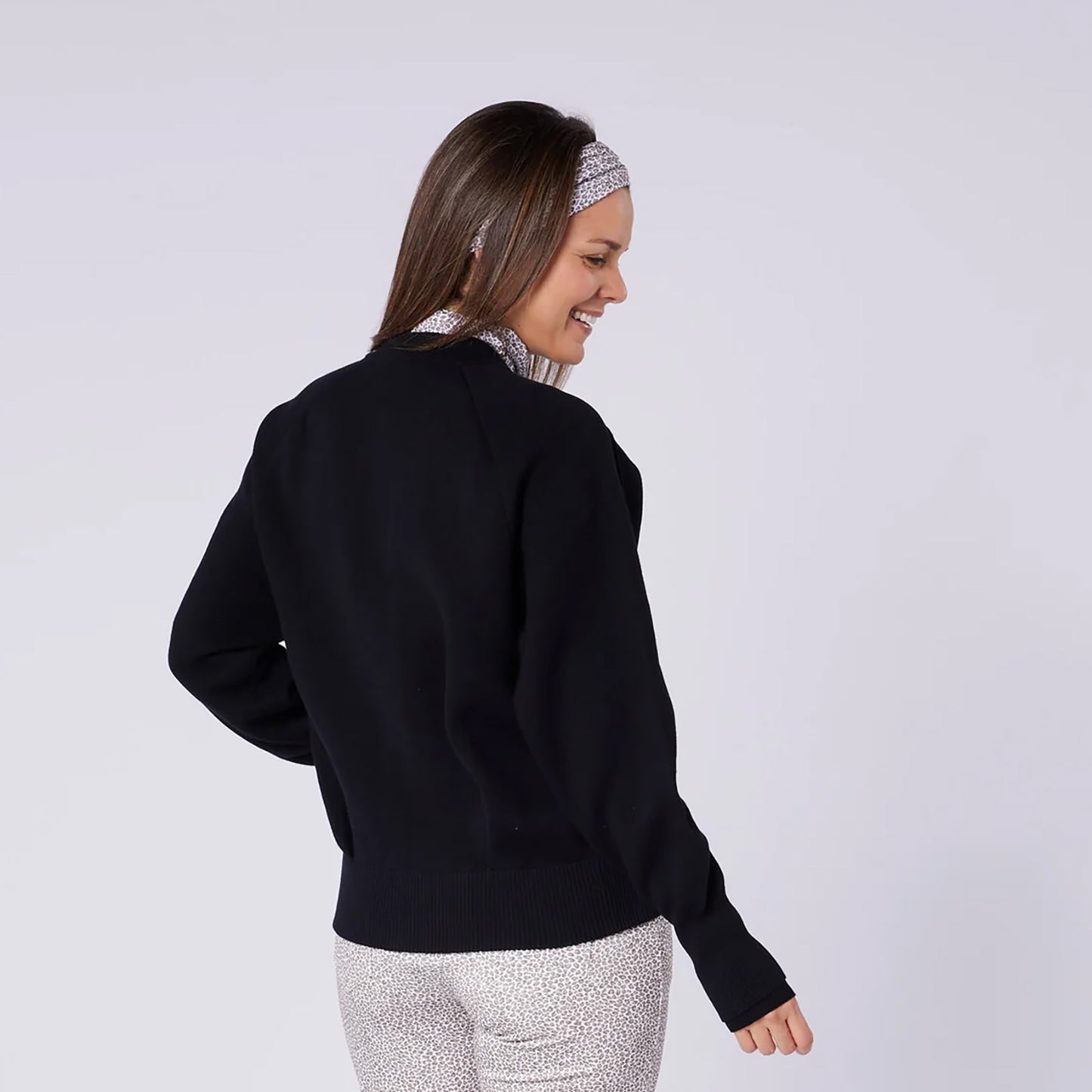 Swing Out Sister Ladies Bomber-Style Lined Cardigan in Black