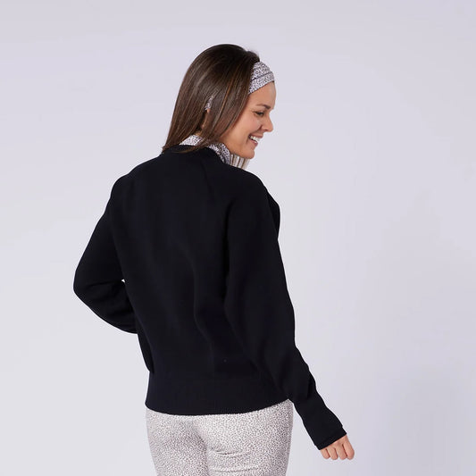 Swing Out Sister Ladies Bomber-Style Lined Cardigan in Black