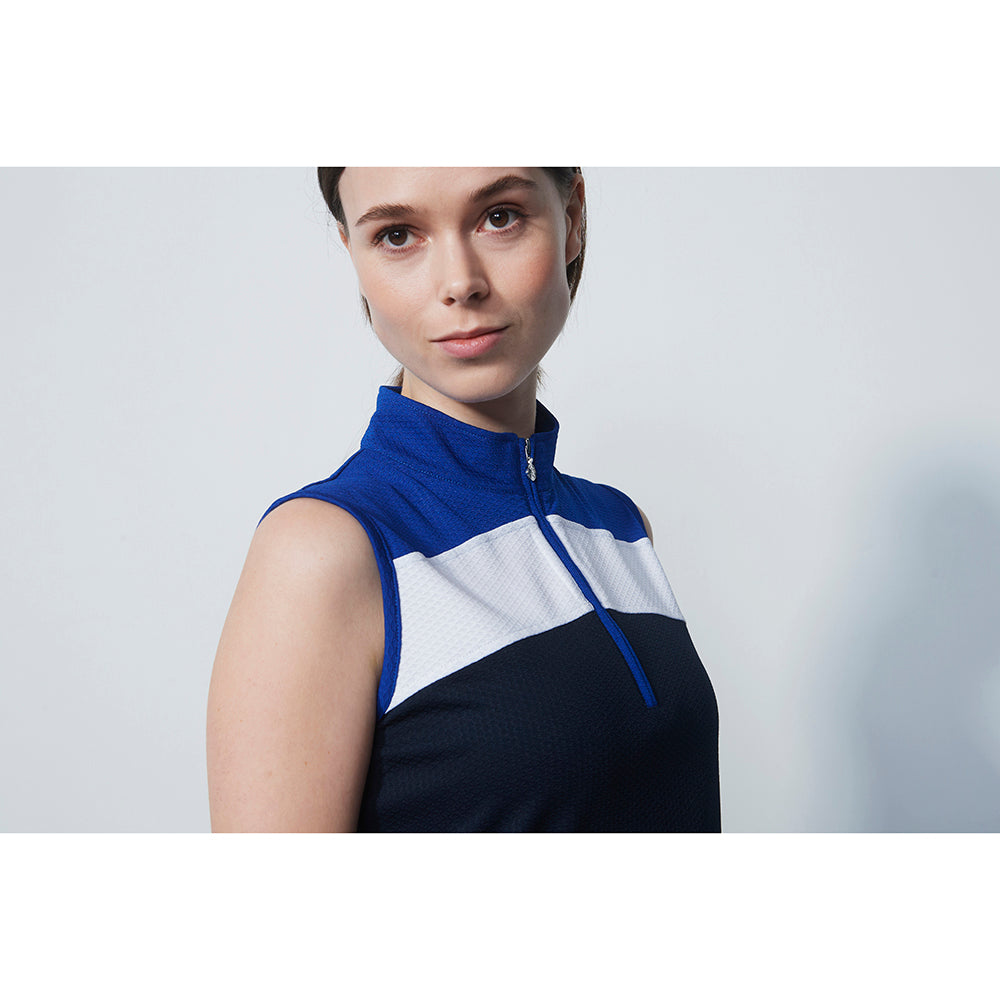 Daily Sports Ladies Colourblock Sleeveless Polo Shirt in Navy Blue