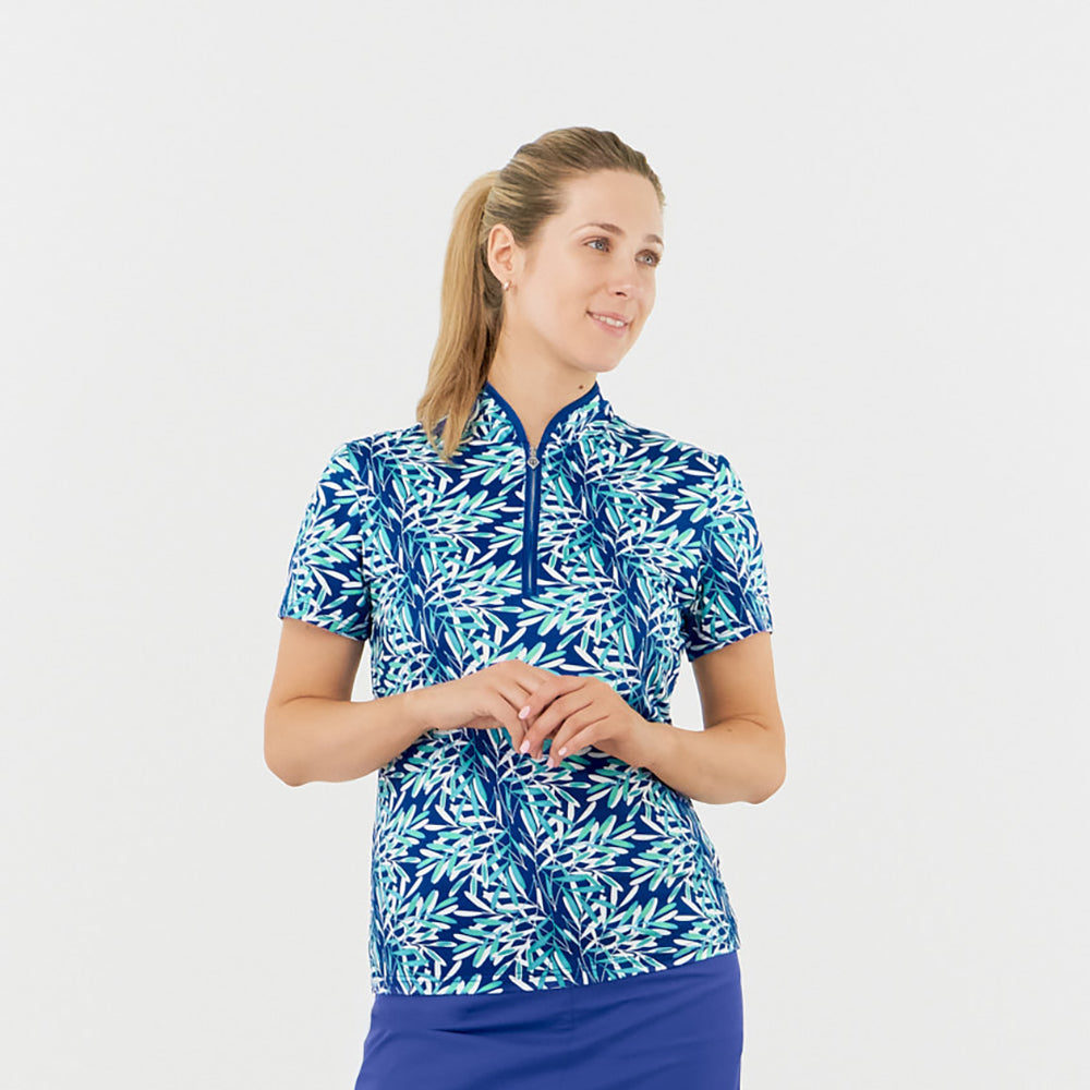 Pure Ladies Short Sleeve Polo in Palm Print Design