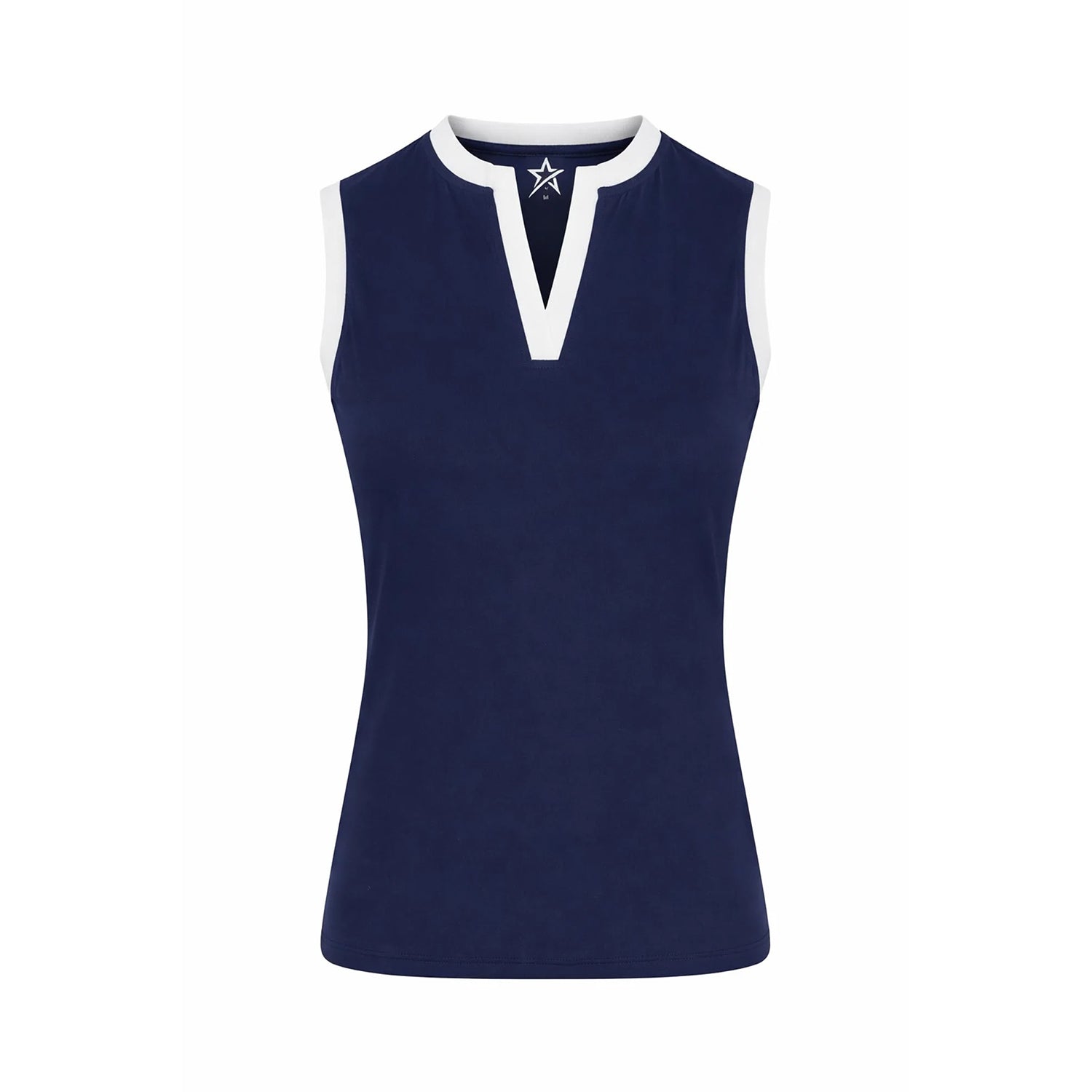 Swing Out Sister Ladies Sleeveless Polo in Navy with Neat Contrast Trim for a Polished Look