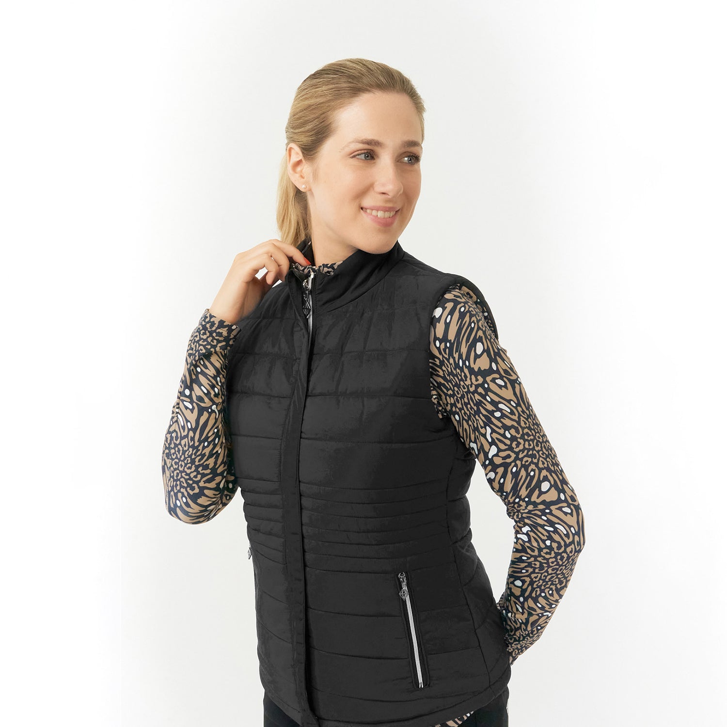 Pure Golf Ladies Reversible Gilet in Black & Wild Truffle