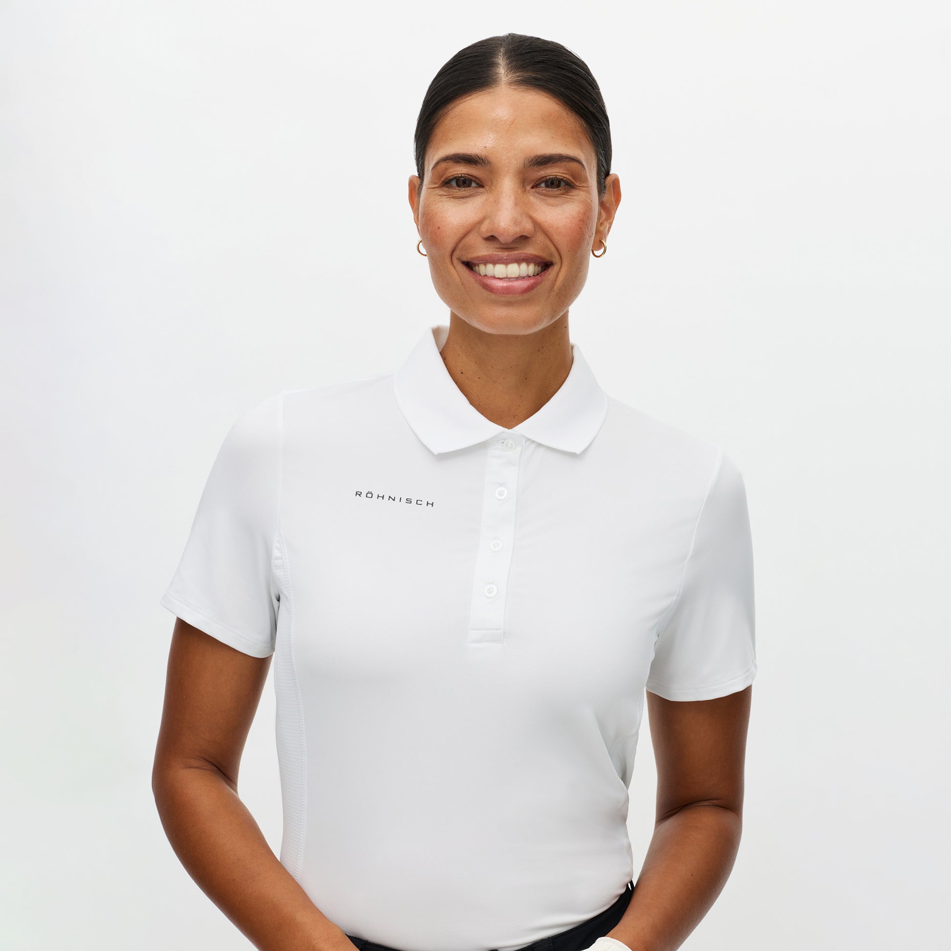 Rohnisch Women's Short Sleeve Polo with Textured Panels in White