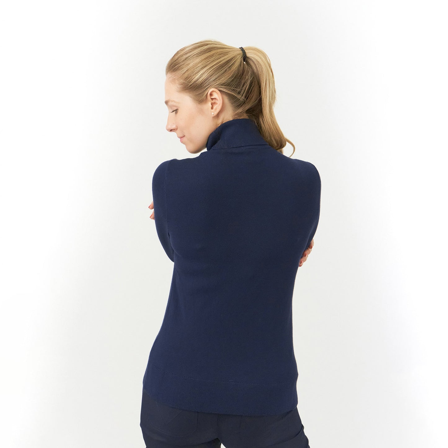 Pure Ladies Fine Knit Super-Soft Roll Neck in Navy