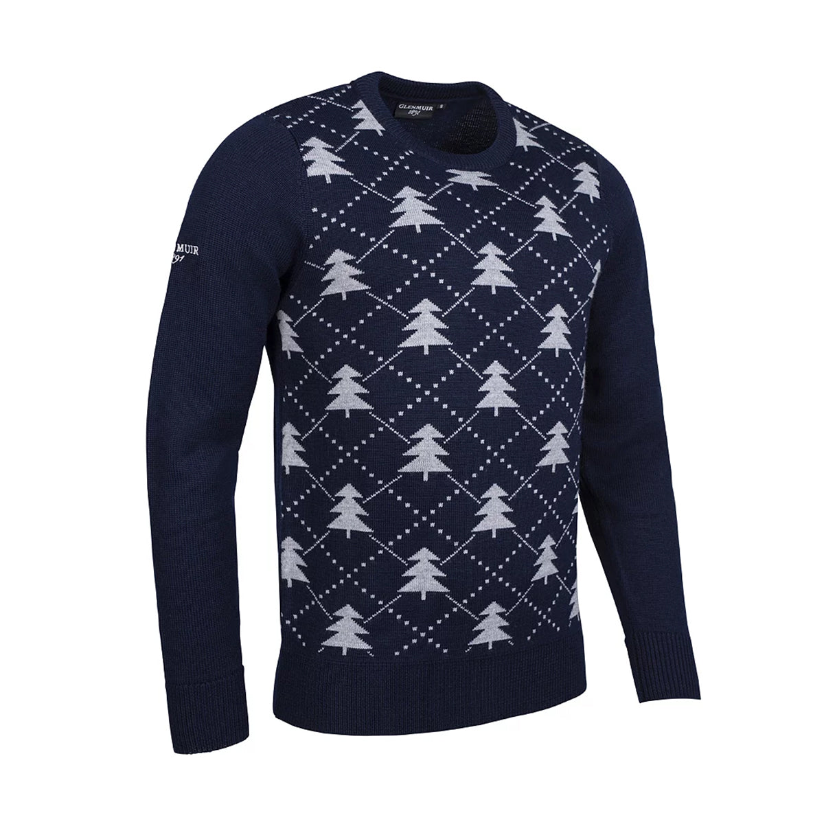 Glenmuir Mens Navy Festive Intarsia Christmas Tree Knit Sweater