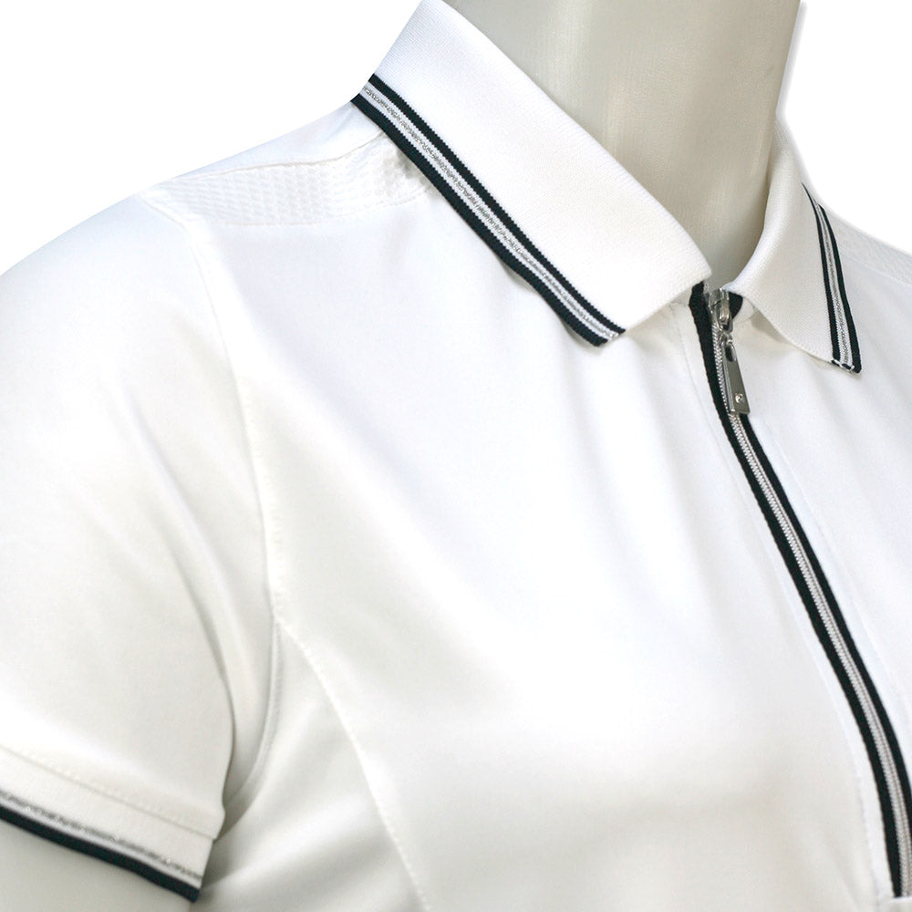 Glenmuir Ladies Short Sleeve Zip-Neck Polo in White & Navy with UPF50