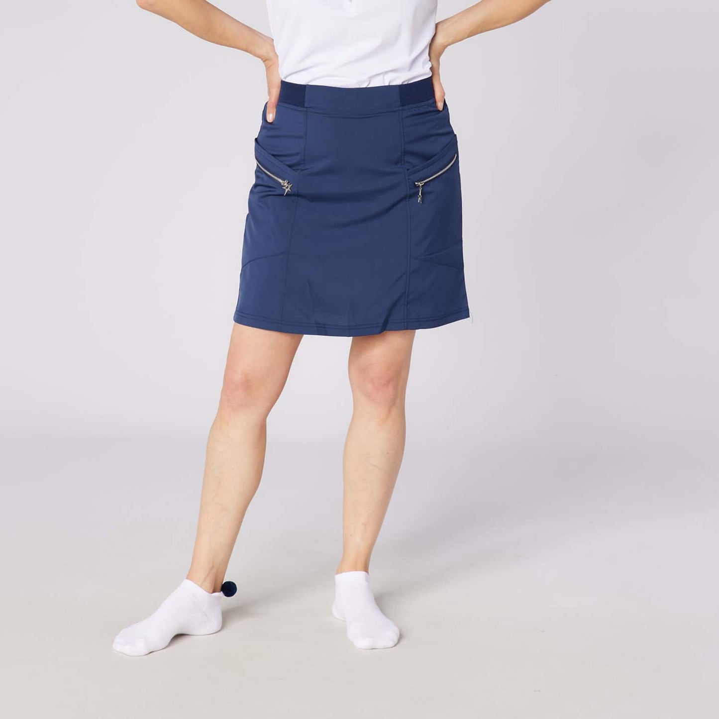 Swing Out Sister Ladies Lightweight Pull-On Skort with Neat Pocket Detail & Comfort Waistband for A Smooth Silhouette in Navy