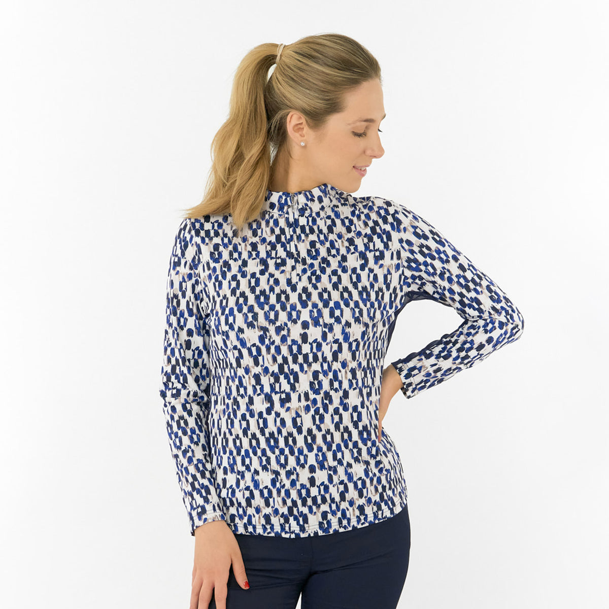 Pure Ladies Long Sleeve Golf Top with Mesh Panels for Breathable Comfort & Sleek Style