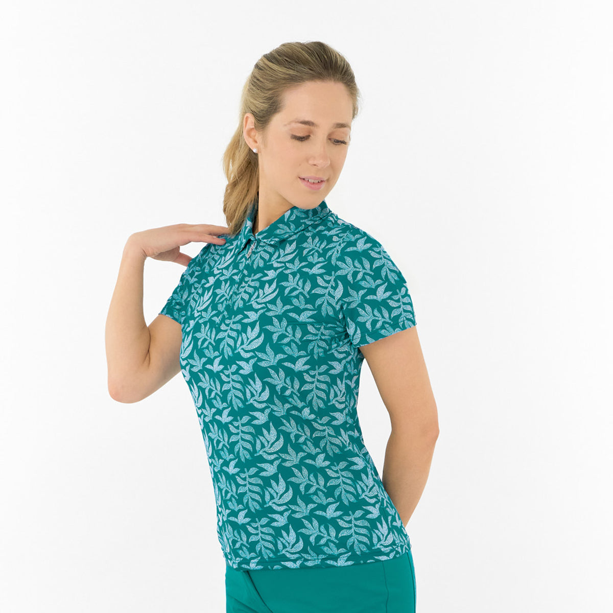 Pure Golf Ladies Short Sleeve Polo in Botanical Print