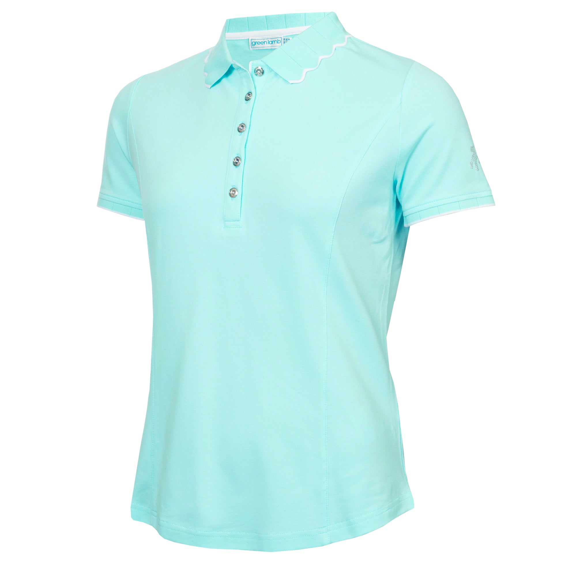 Green Lamb Ladies Short Sleeve Aqua Golf Polo with Scalloped Collar