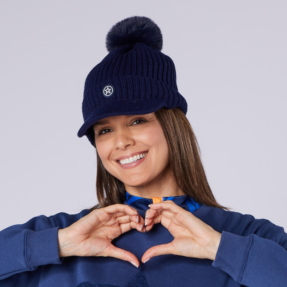 Swing Out Sister Fully Lined Bobble Hat with Peak in Navy