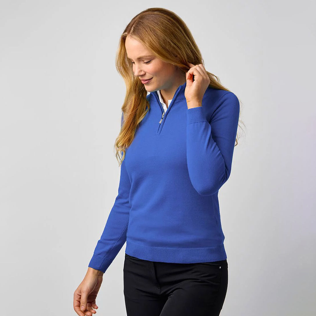 Glenmuir Ladies 100% Cotton Half-Zip Sweater in Sea Blue
