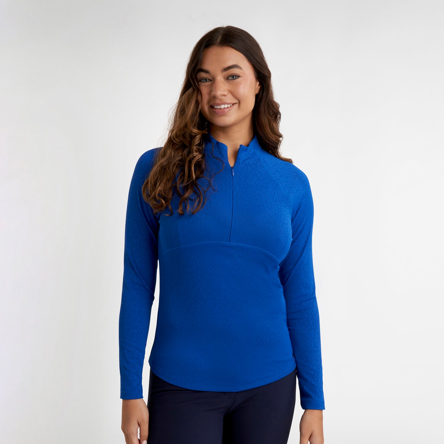 Green Lamb Ladies Lightweight 1/4 Zip Top with Jacquard Leopard Print