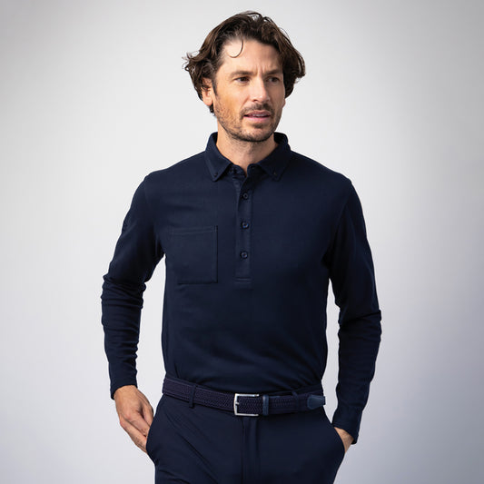 Glenmuir Mens Navy Thermal Long-Sleeve Polo