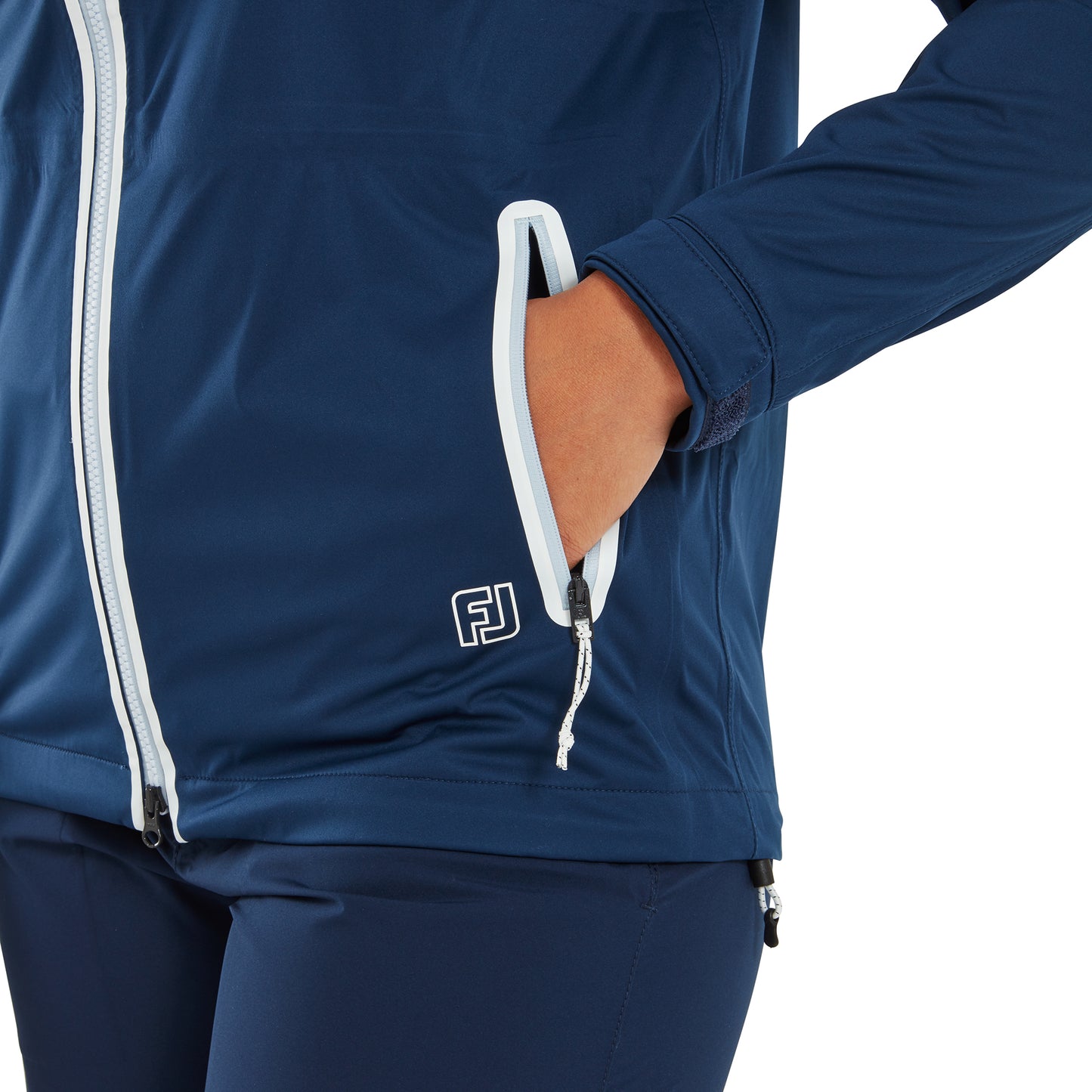 FootJoy Ladies Waterproof Jacket with adjustable Hood in Navy & White