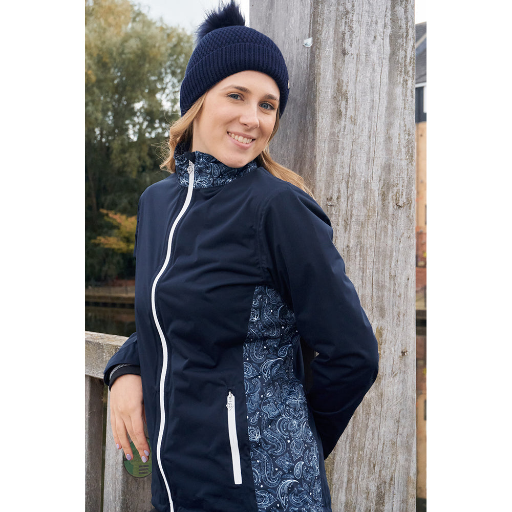 Pure Golf Ladies Lightweight Waterproof Jacket in Navy and Paisley