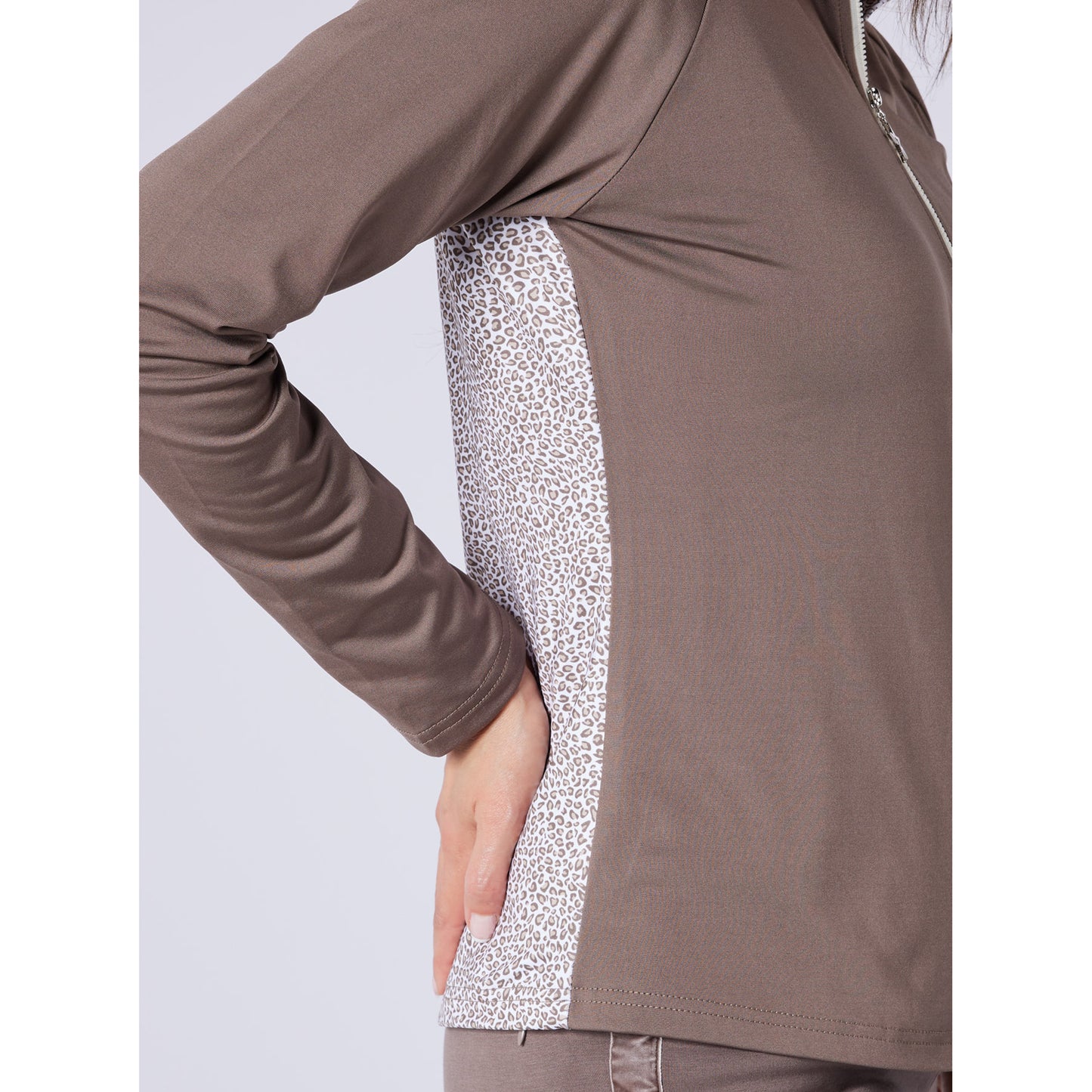 Swing Out Sister Ladies Brushed Backed 1/4 Zip Top with Printed Back Panel