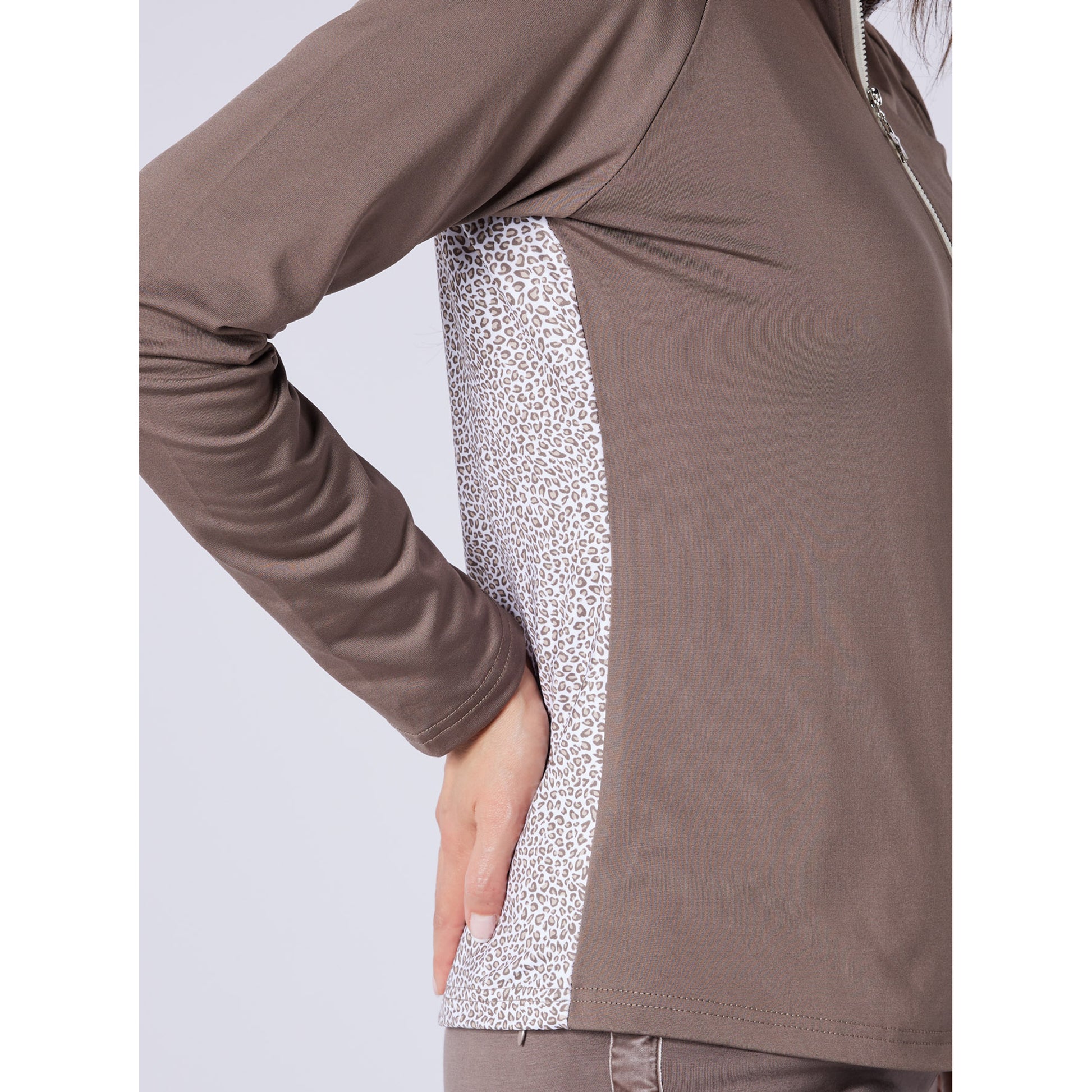 Swing Out Sister Ladies Brushed Backed 1/4 Zip Top with Printed Back Panel