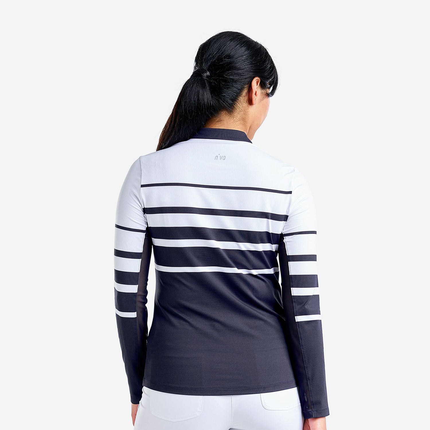 Nivo Ladies Long Sleeve Golf Polo in White & Navy