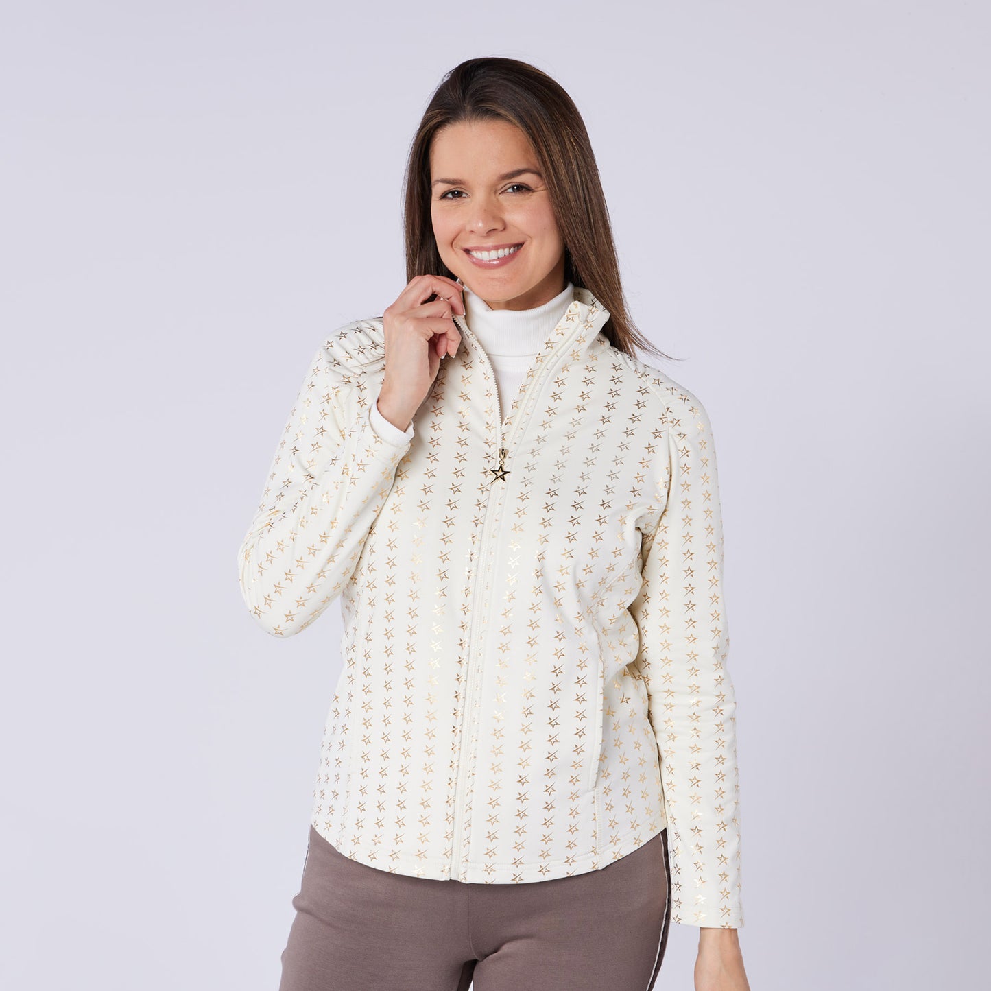 Swing Out Sister Ladies Brushed-Backed Full-Zip Mid Layer with Star Print