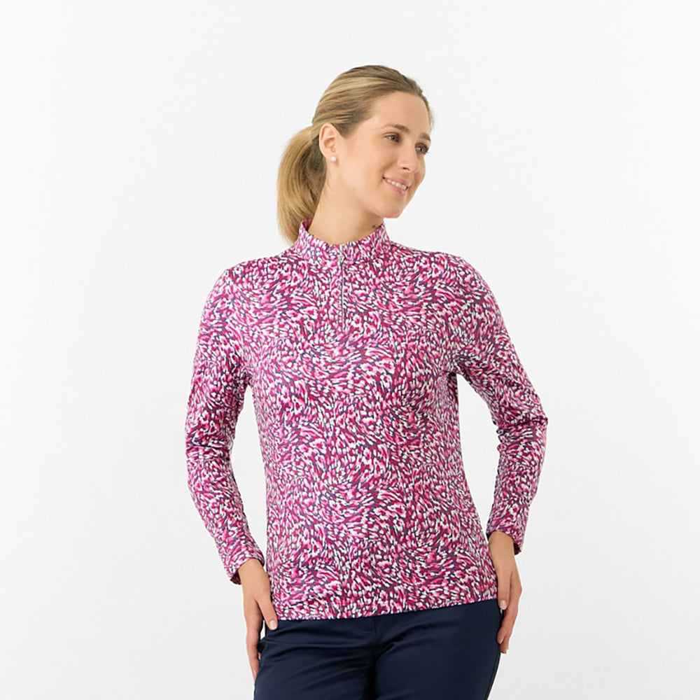 Pure Golf Ladies Long Sleeve Mid-Layer Top in Ripple Effect Print