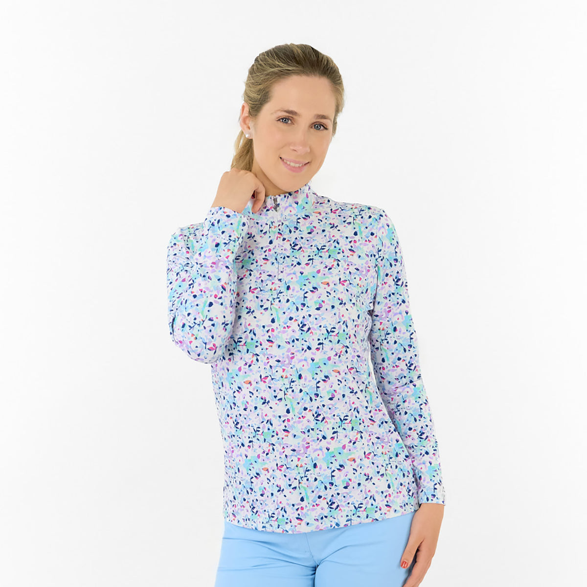 Pure Ladies Long Sleeve Golf Top with Mesh Panels for Breathable Comfort & Sleek Style