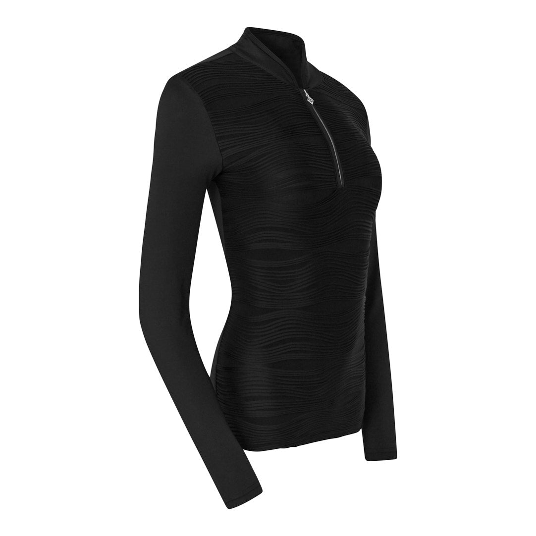 Pure Ladies Textured Long Sleeve Top in Black